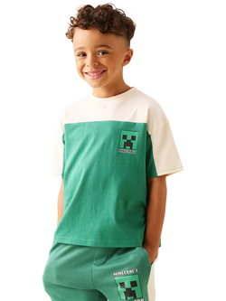 Angel & Rocket Kids' x Minecraft Oversized Varsity T-Shirt, Green, Green