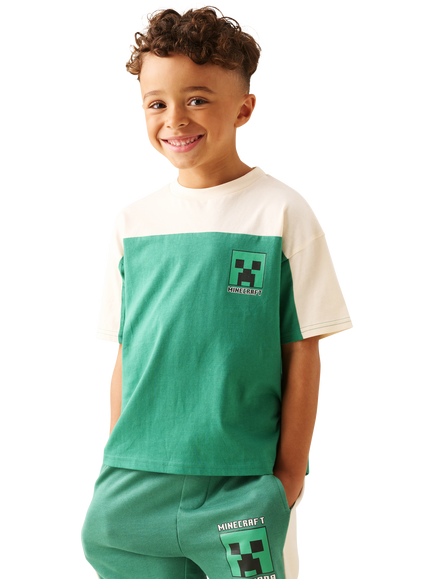 Angel & Rocket Kids' x Minecraft Oversized Varsity T-Shirt, Green, Green
