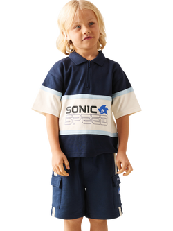 Angel & Rocket Kids' x Sonic Blocked Polo Shirt, Navy, Navy