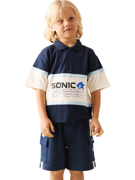 Angel & Rocket Kids' x Sonic Blocked Polo Shirt, Navy, Navy