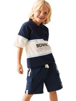 Angel & Rocket Kids' x Sonic Blocked Polo Shirt, Navy - view 2, Navy