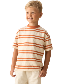 Angel & Rocket Kids' Cotton Stripe T-Shirt, Orange, Orange