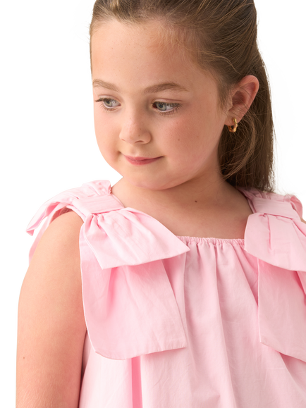 Angel & Rocket Kids' Cotton Bow Strap Swing Dress, Pink - view 2, Pink