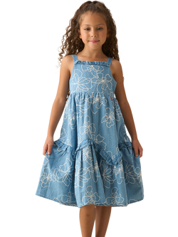 Angel & Rocket Kids' Embroidered Denim Dress, Blue, Blue