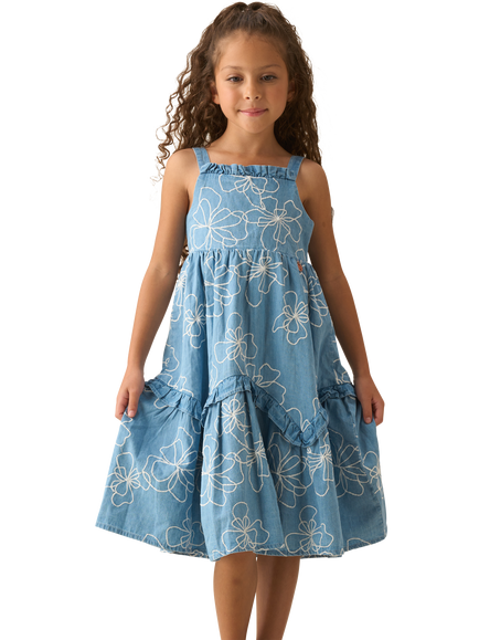 Angel & Rocket Kids' Embroidered Denim Dress, Blue, Blue