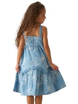 Angel & Rocket Kids' Embroidered Denim Dress, Blue - view 2, Blue