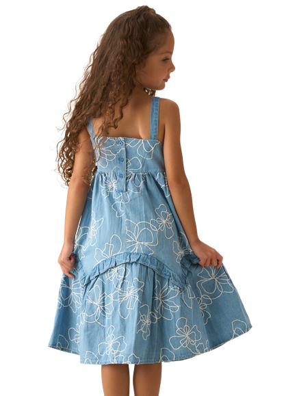 Angel & Rocket Kids' Embroidered Denim Dress, Blue - view 2, Blue