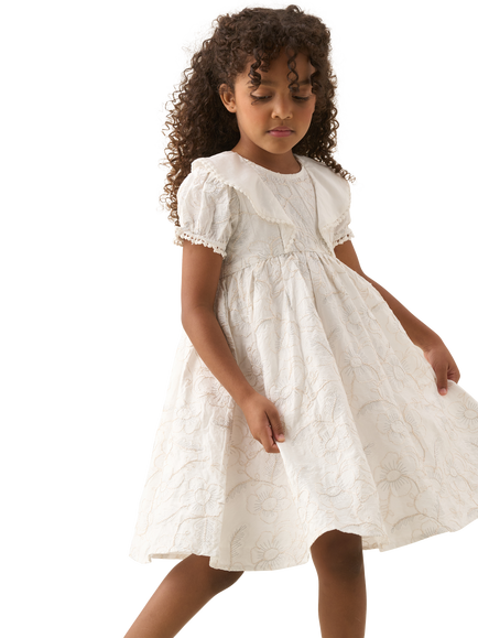 Angel & Rocket Kids' Floral Embroidered Dress, Ivory, Ivory
