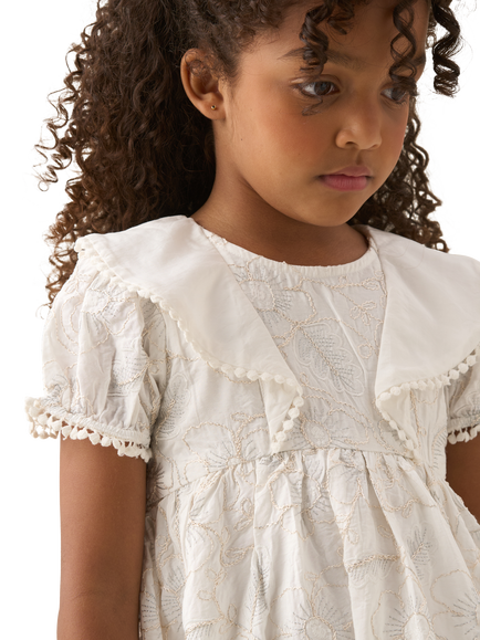 Angel & Rocket Kids' Floral Embroidered Dress, Ivory - view 2, Ivory