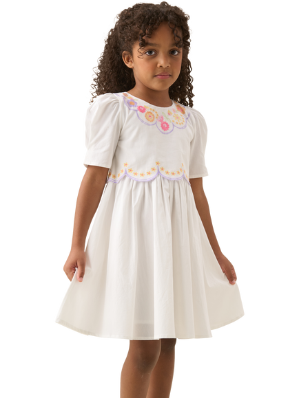 Angel & Rocket Kids' Cotton Floral Embroidered Dress, White, White