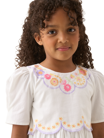 Angel & Rocket Kids' Cotton Floral Embroidered Dress, White - view 2, White