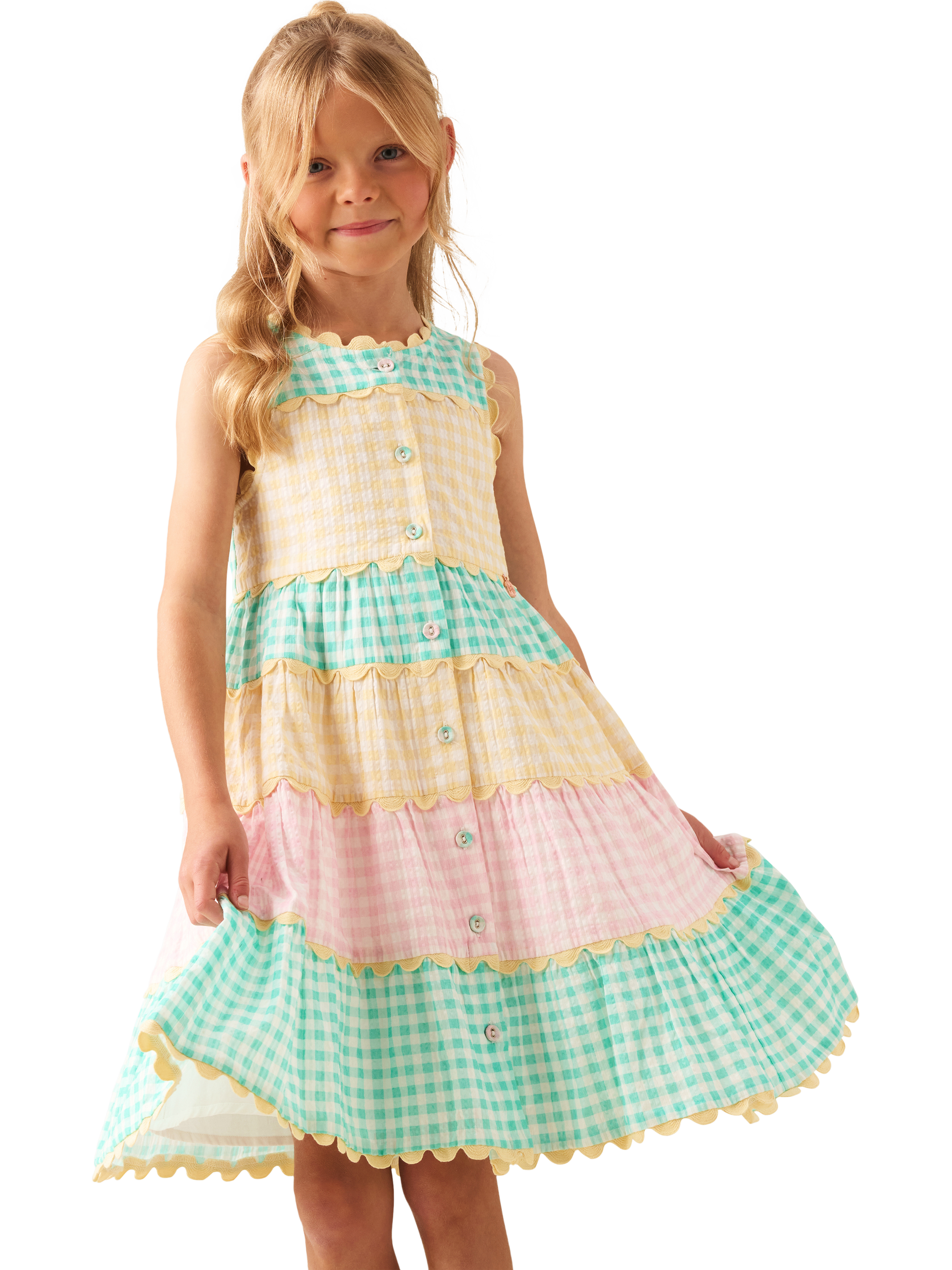 Product image 1 of 7, which shows Angel & Rocket Kids' Gingham Bow Sundress, Multi, 3 years