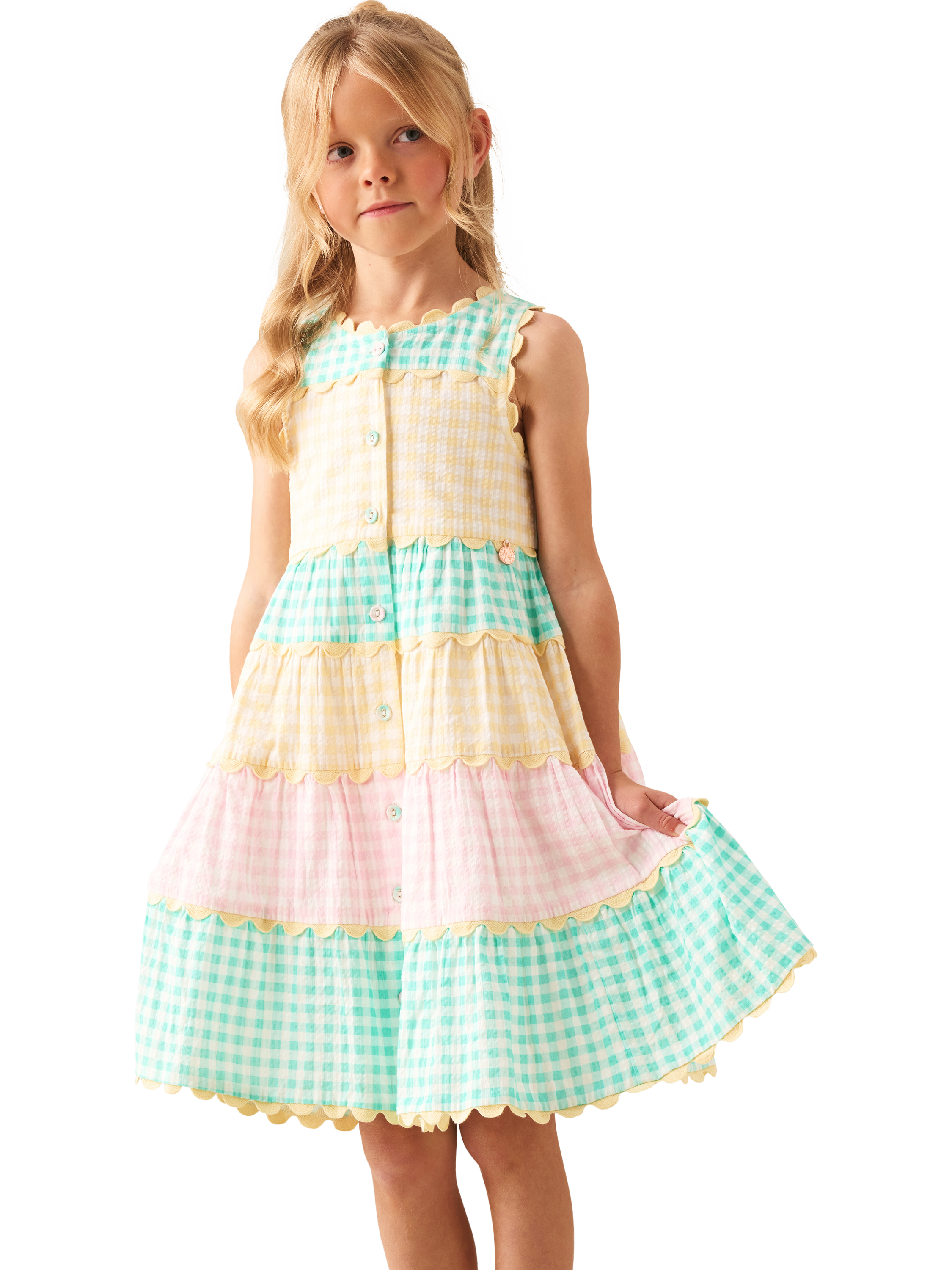 Product image 4 of 7, which shows Angel & Rocket Kids' Gingham Bow Sundress, Multi, 3 years