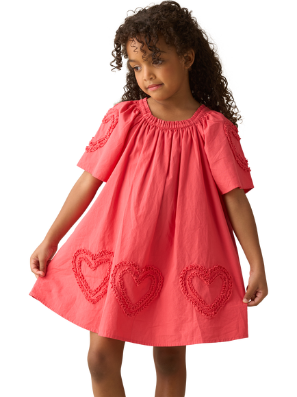 Angel & Rocket Baby Cotton Sleeveless Ruffle Heart Swing Dress, Coral, Coral
