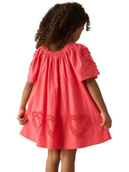 Angel & Rocket Baby Cotton Sleeveless Ruffle Heart Swing Dress, Coral - view 2, Coral