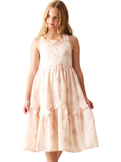 Angel & Rocket Kids' Palm Print Tiered Dress, Natural, Natural