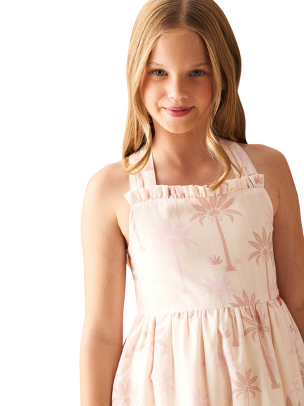 Angel & Rocket Kids' Palm Print Tiered Dress, Natural - view 2, Natural