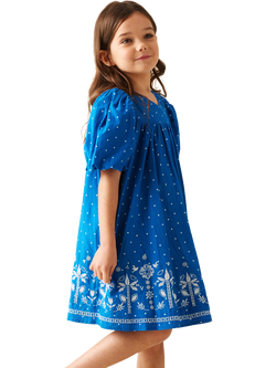 Angel & Rockets Kids' Palm Embroidered Polka Dot Swing Dress, Blue/White - view 2, Blue/White