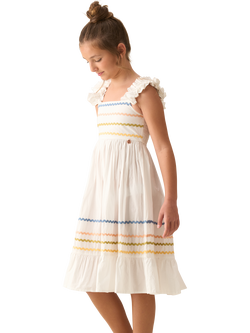 Angel & Rocket Kids' Ruffle Sleeve Ric Rac Maxi Dress, Ivory, Ivory