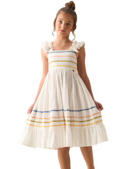 Angel & Rocket Kids' Ruffle Sleeve Ric Rac Maxi Dress, Ivory - view 2, Ivory