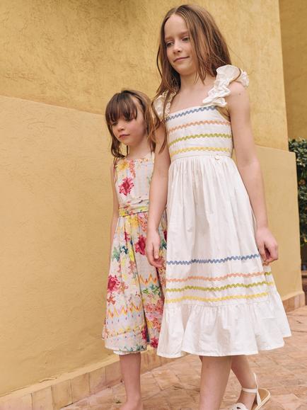Angel & Rocket Kids' Ruffle Sleeve Ric Rac Maxi Dress, Ivory - view 2, Ivory