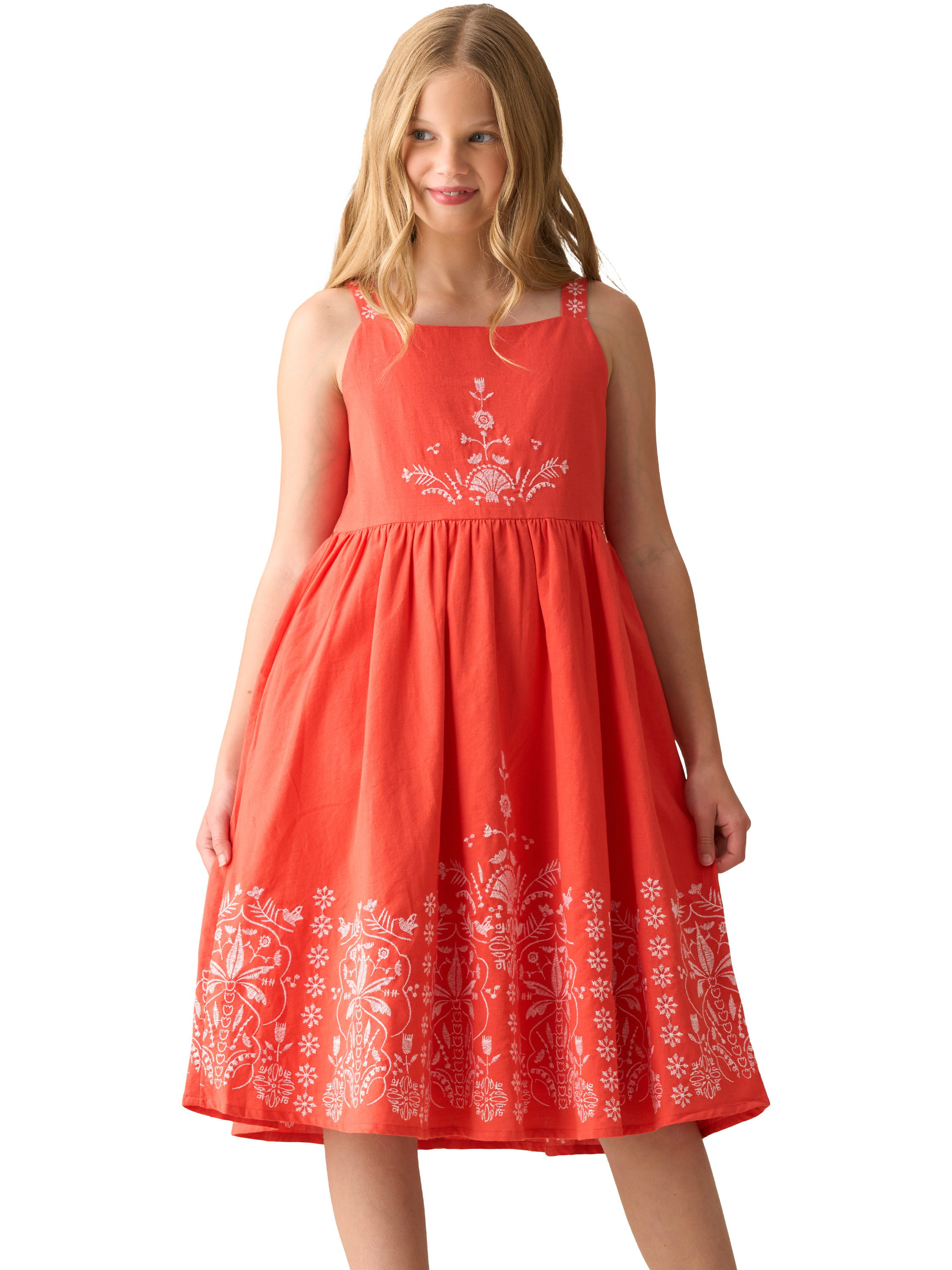 angel & rocket nude reyna embroidered swing dress Reyna Natural Embroidered Swing Dress