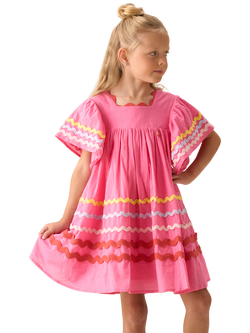 Angel & Rocket Kids' Cotton Short Sleeved Ric Rac Dress, Pink - view 2, Pink