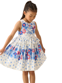 Angel & Rocket Kids' Cotton Sleeveless Spot and Floral Dress, White, White