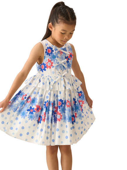 Angel & Rocket Kids' Cotton Sleeveless Spot and Floral Dress, White, White