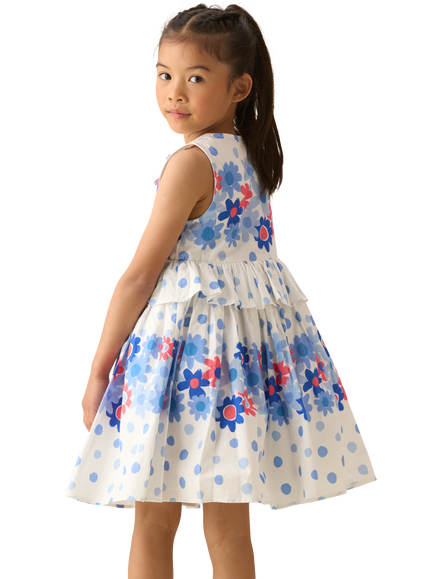 Angel & Rocket Kids' Cotton Sleeveless Spot and Floral Dress, White - view 2, White