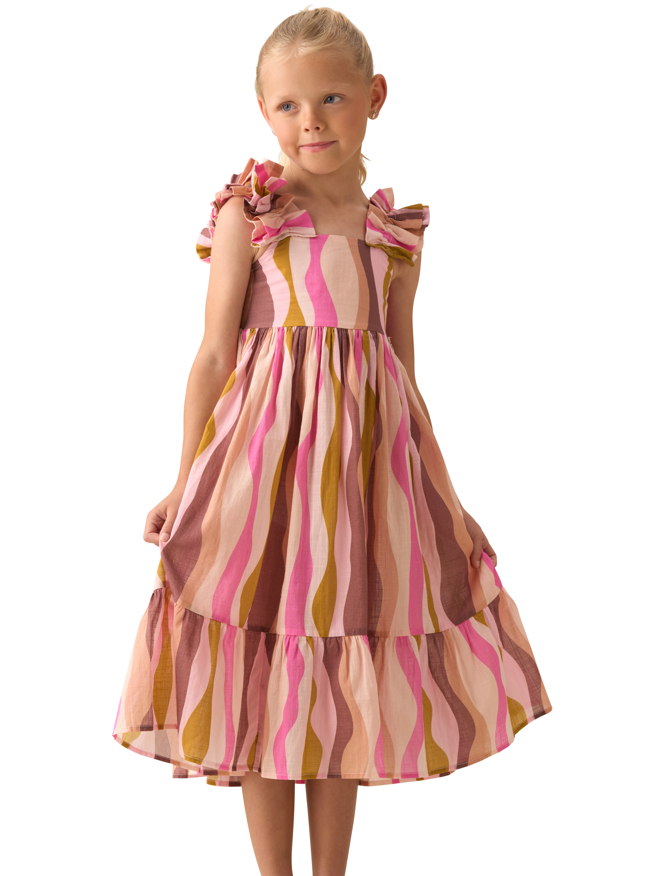 Product image 1 of 7, which shows Angel & Rocket Kids' Cotton Wave Print Maxi Dress, Multi, 3 years