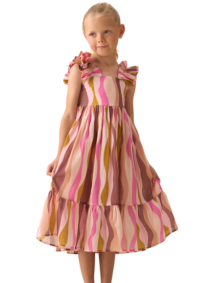 Angel & Rocket Kids' Cotton Wave Print Maxi Dress, Multi, Multi