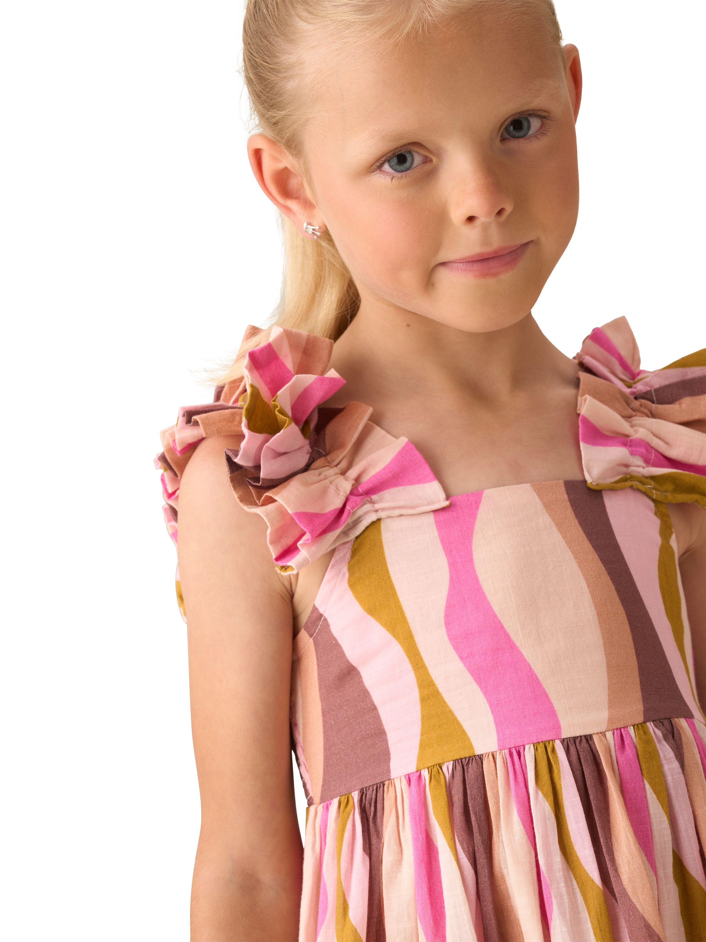 Product image 2 of 7, which shows Angel & Rocket Kids' Cotton Wave Print Maxi Dress, Multi, 3 years