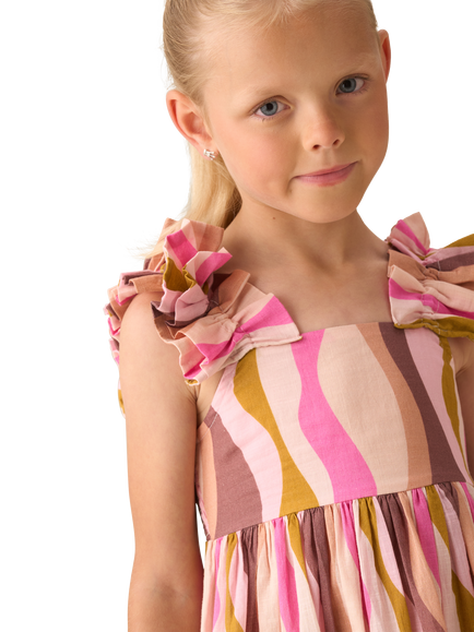 Angel & Rocket Kids' Cotton Wave Print Maxi Dress, Multi - view 2, Multi