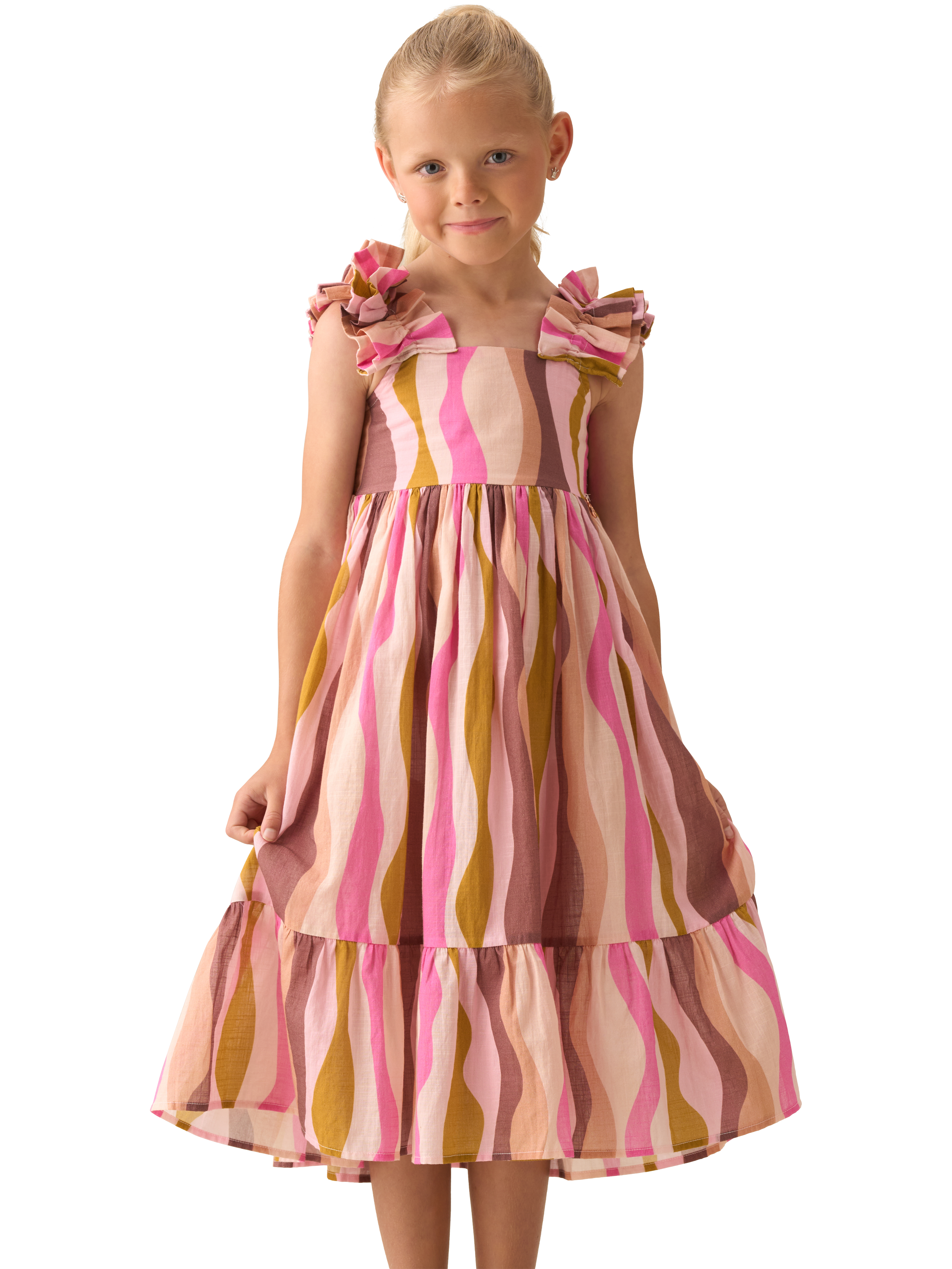 Product image 4 of 7, which shows Angel & Rocket Kids' Cotton Wave Print Maxi Dress, Multi, 3 years