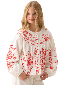 Angel & Rocket Kids' Cotton Embroidered Blouse, White, White