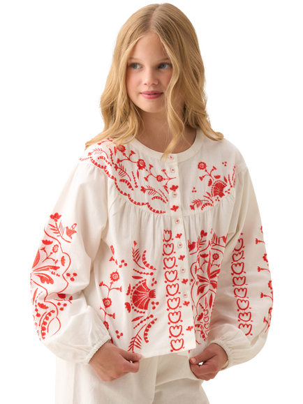 Angel & Rocket Kids' Cotton Embroidered Blouse, White, White