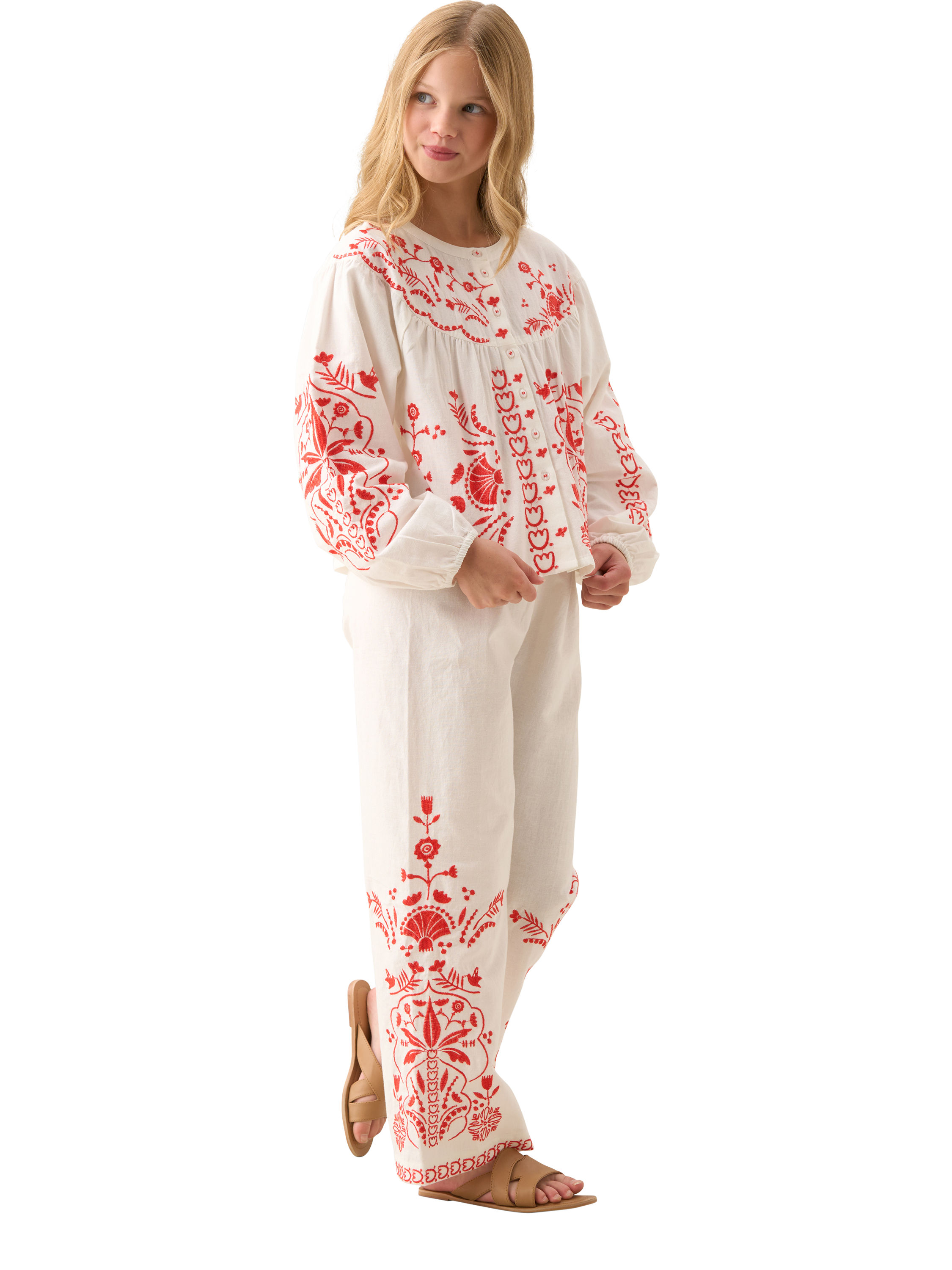 Product image 2 of 8, which shows Angel & Rocket Kids' Cotton Embroidered Blouse, White, 3 years