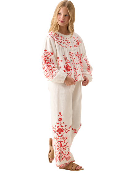 Angel & Rocket Kids' Cotton Embroidered Blouse, White - view 2, White