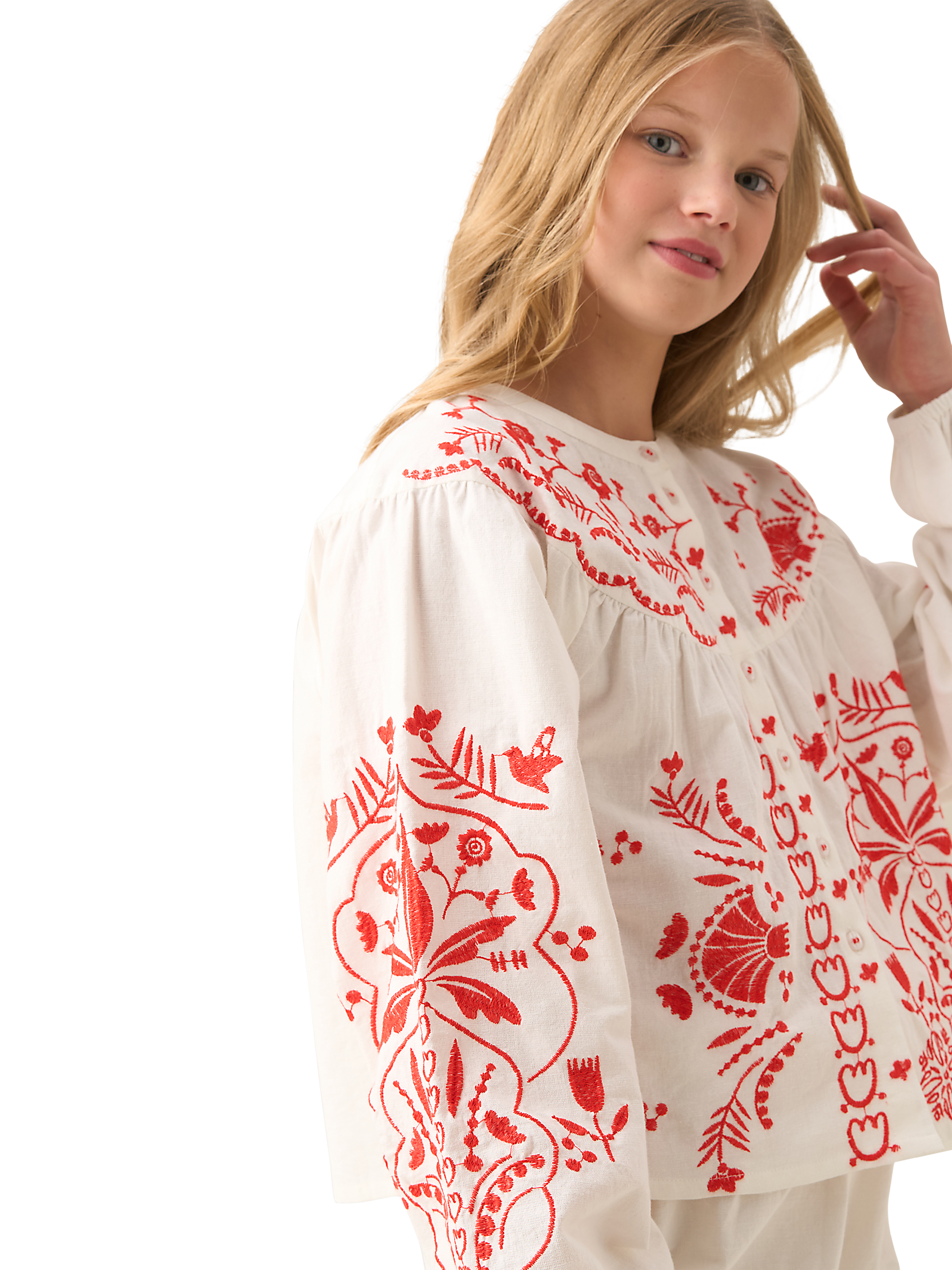 Product image 3 of 8, which shows Angel & Rocket Kids' Cotton Embroidered Blouse, White, 3 years