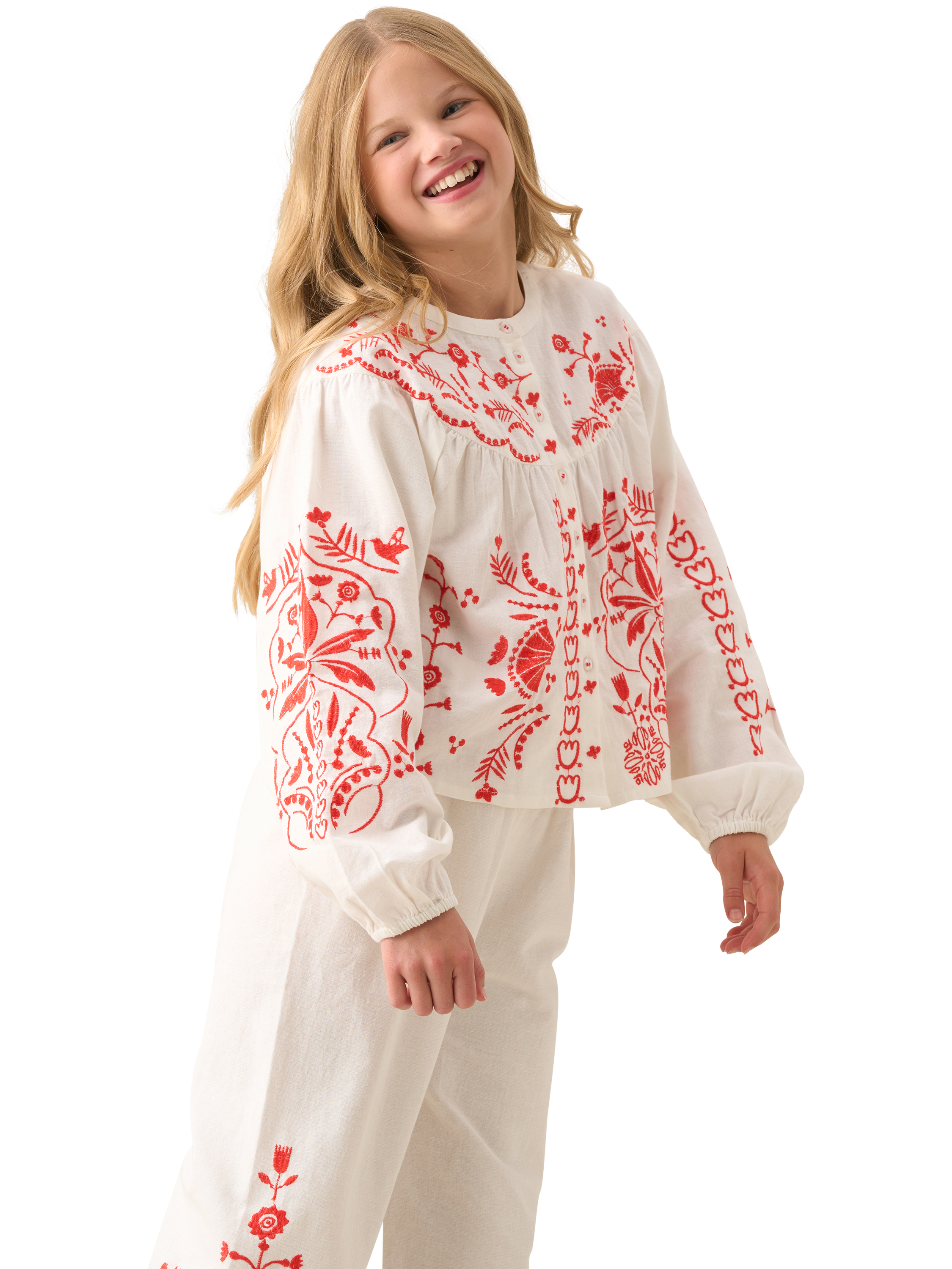 Product image 4 of 8, which shows Angel & Rocket Kids' Cotton Embroidered Blouse, White, 3 years