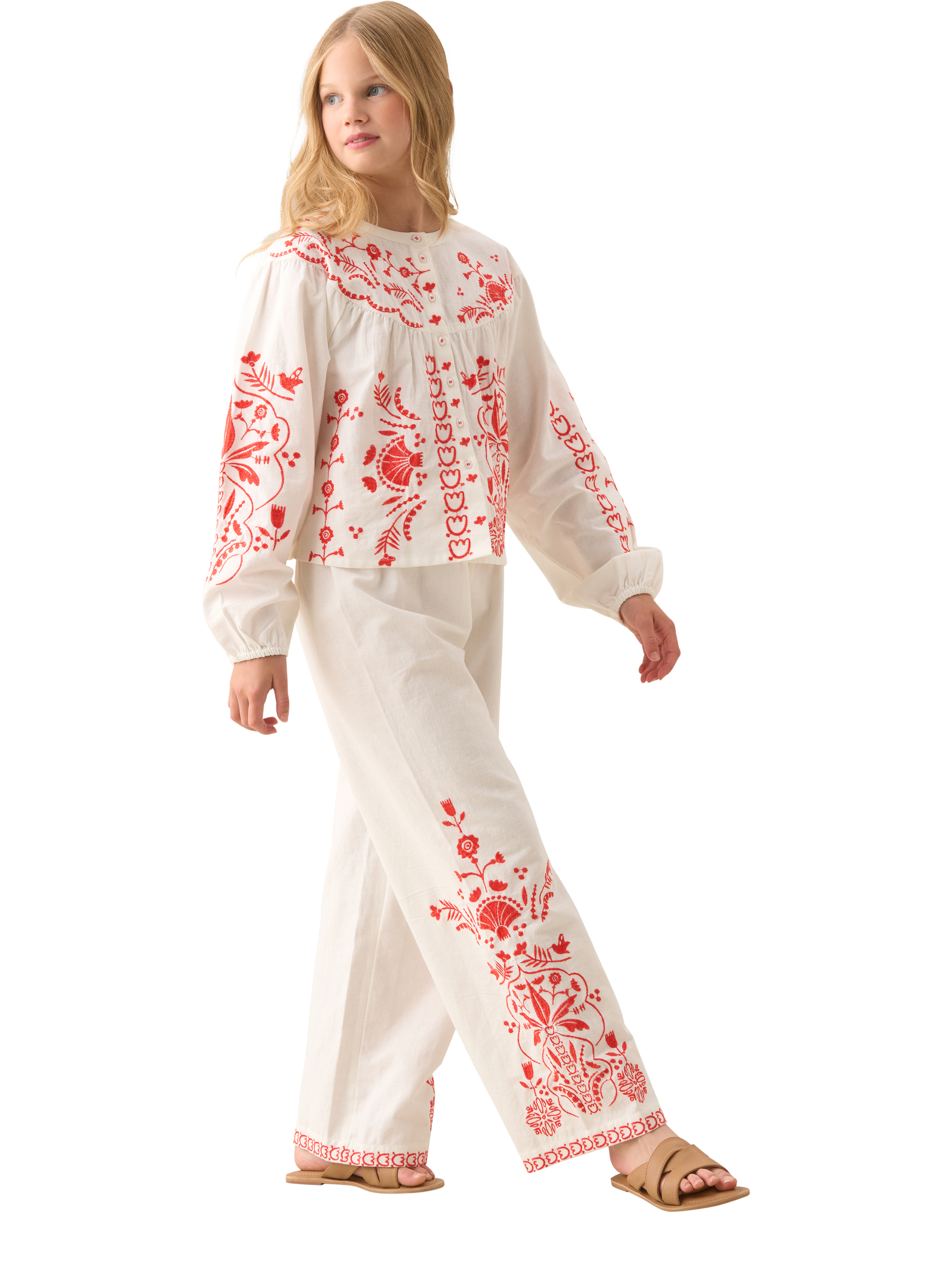 Product image 6 of 8, which shows Angel & Rocket Kids' Cotton Embroidered Blouse, White, 3 years