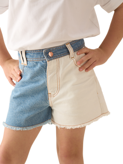 Angel & Rocket Kids' Cotton Colour Block Denim Shorts, Blue, Blue