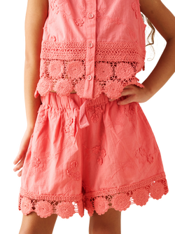 Angel & Rocket Kids' Mila Cotton Embroidered Crochet Shorts, Pink, Pink