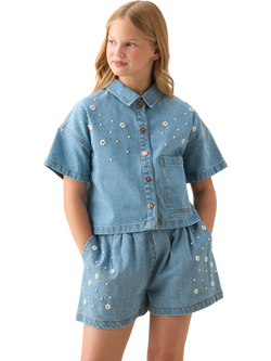 Angel & Rocket Kids' Embroidered Denim Shorts, Blue - view 2, Blue