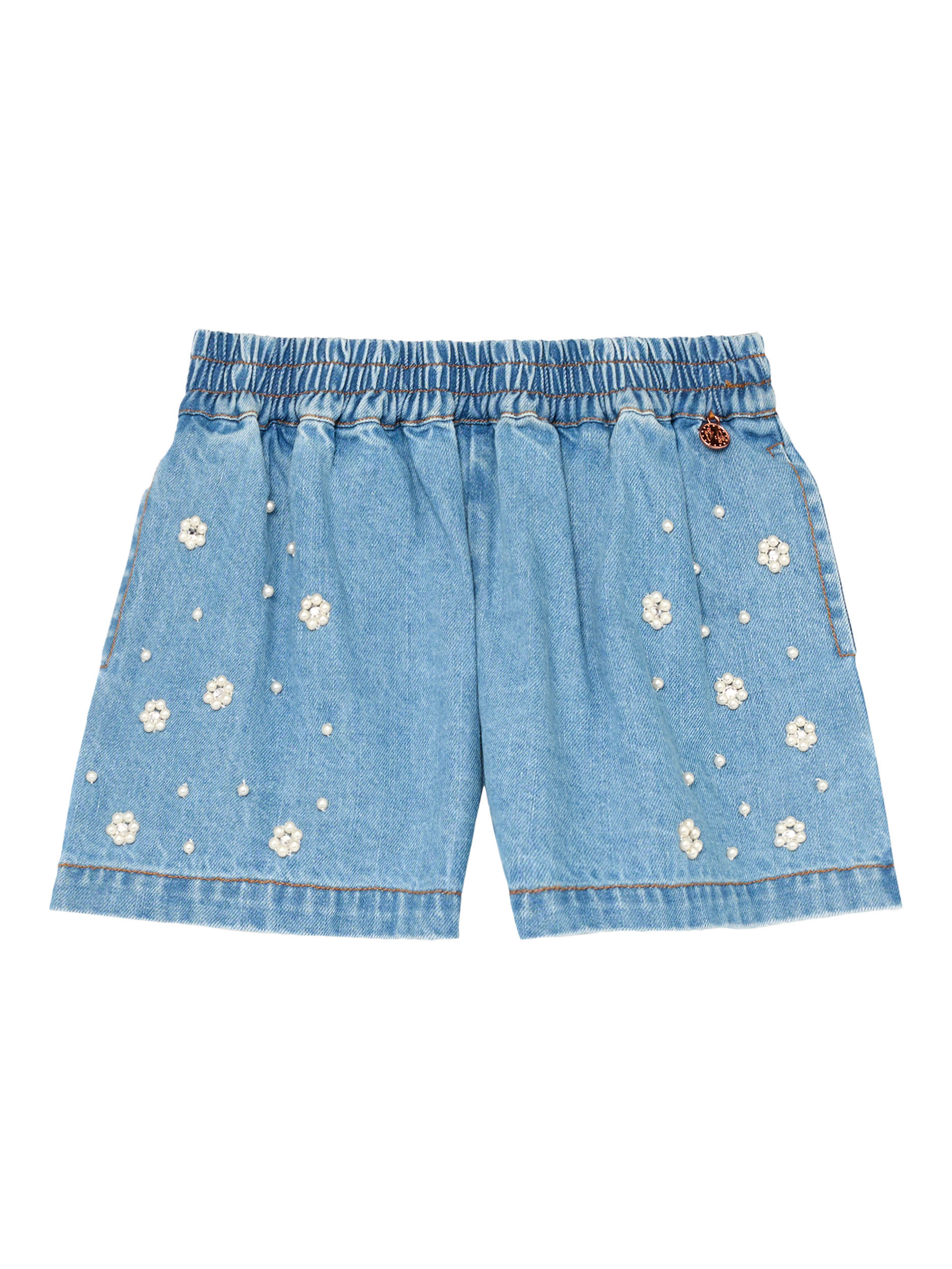 Product image 4 of 6, which shows Angel & Rocket Kids' Embroidered Denim Shorts, Blue, 6 years