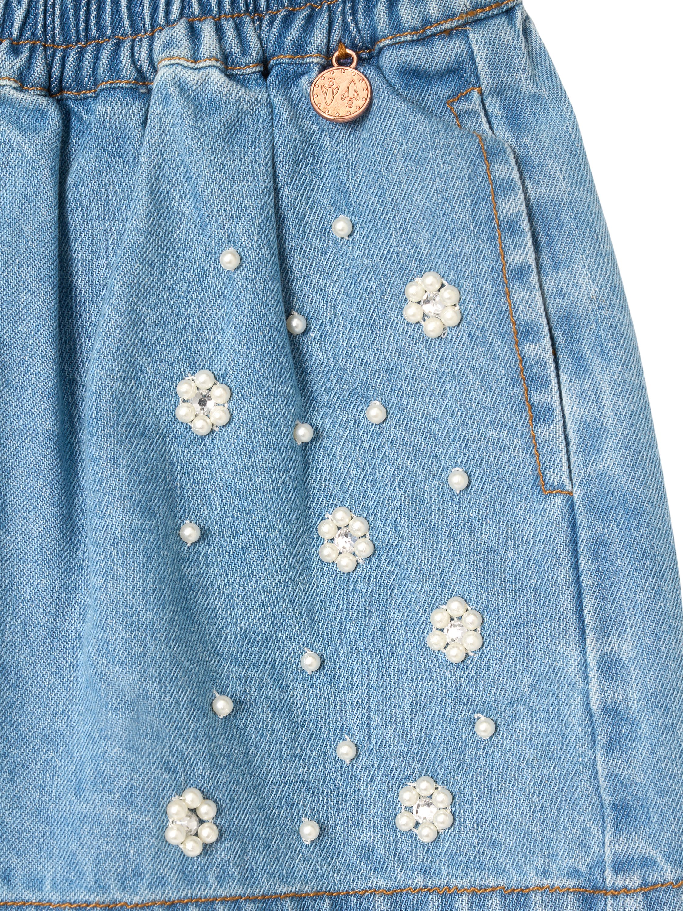 Product image 6 of 6, which shows Angel & Rocket Kids' Embroidered Denim Shorts, Blue, 6 years