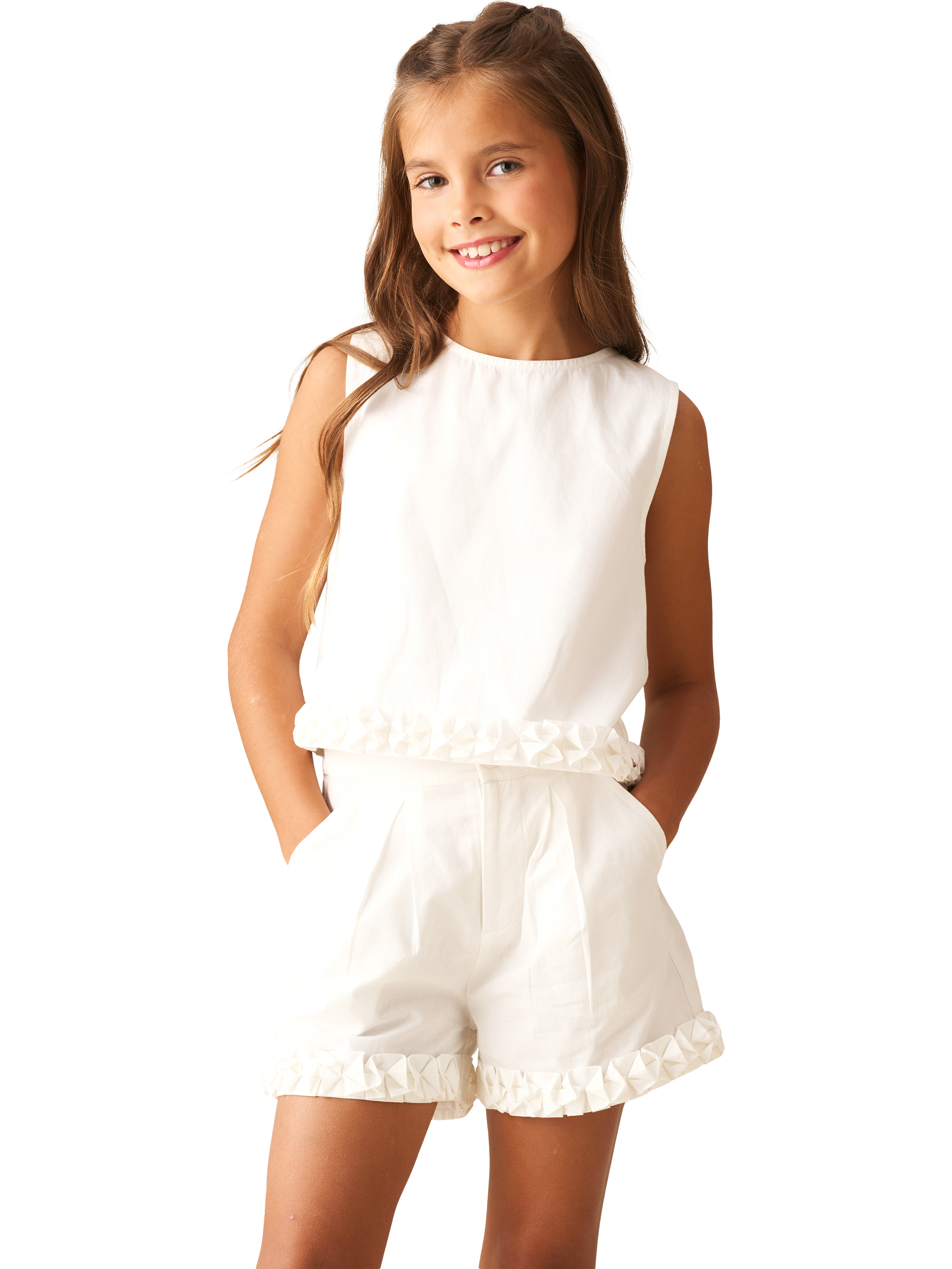Product image 2 of 7, which shows Angel & Rocket Kids' Box Pleat Shorts, White, 3 years