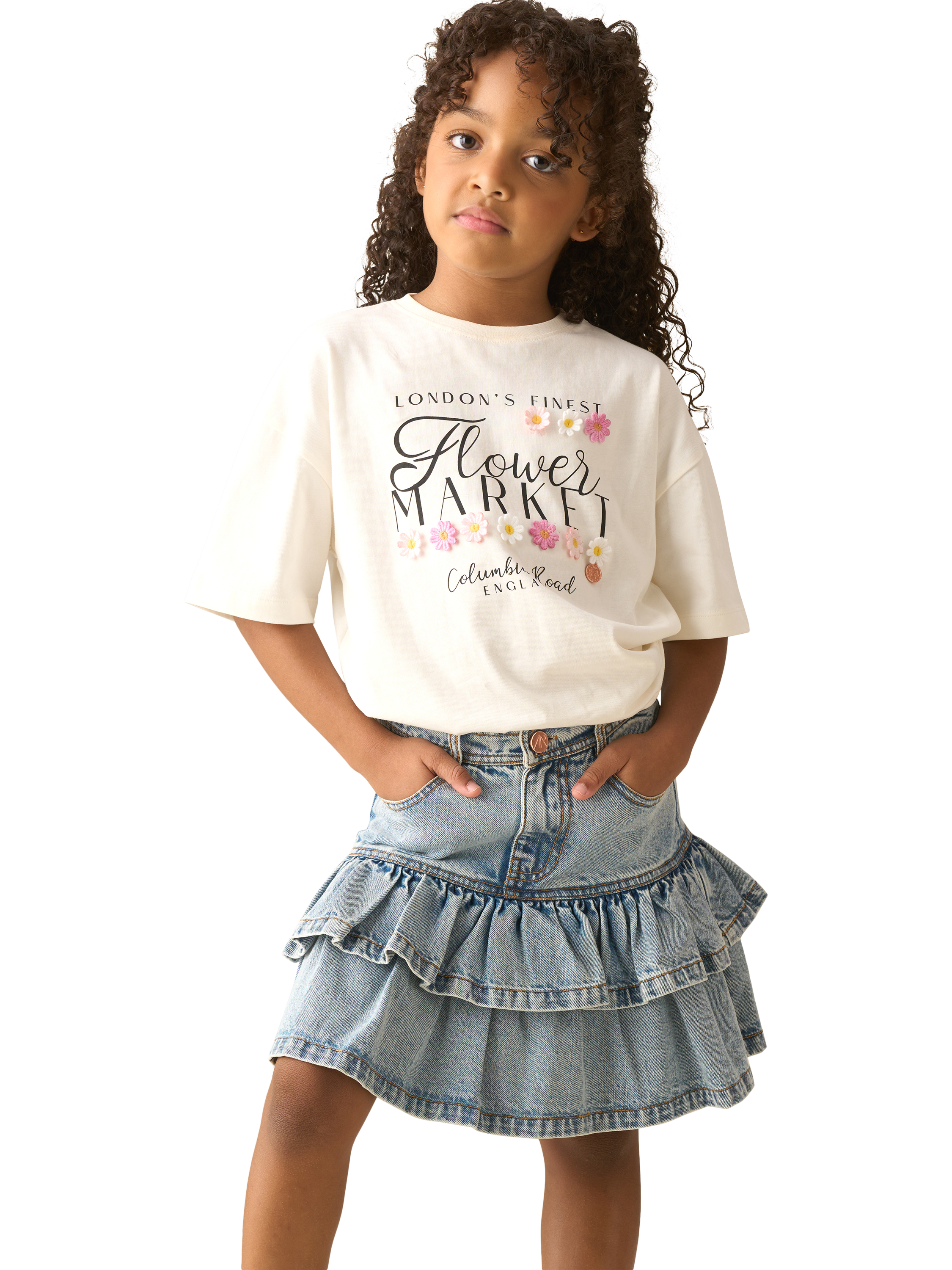 Product image 2 of 7, which shows Angel & Rocket Kids' Rara Denim Mini Skirt, Blue, 3 years