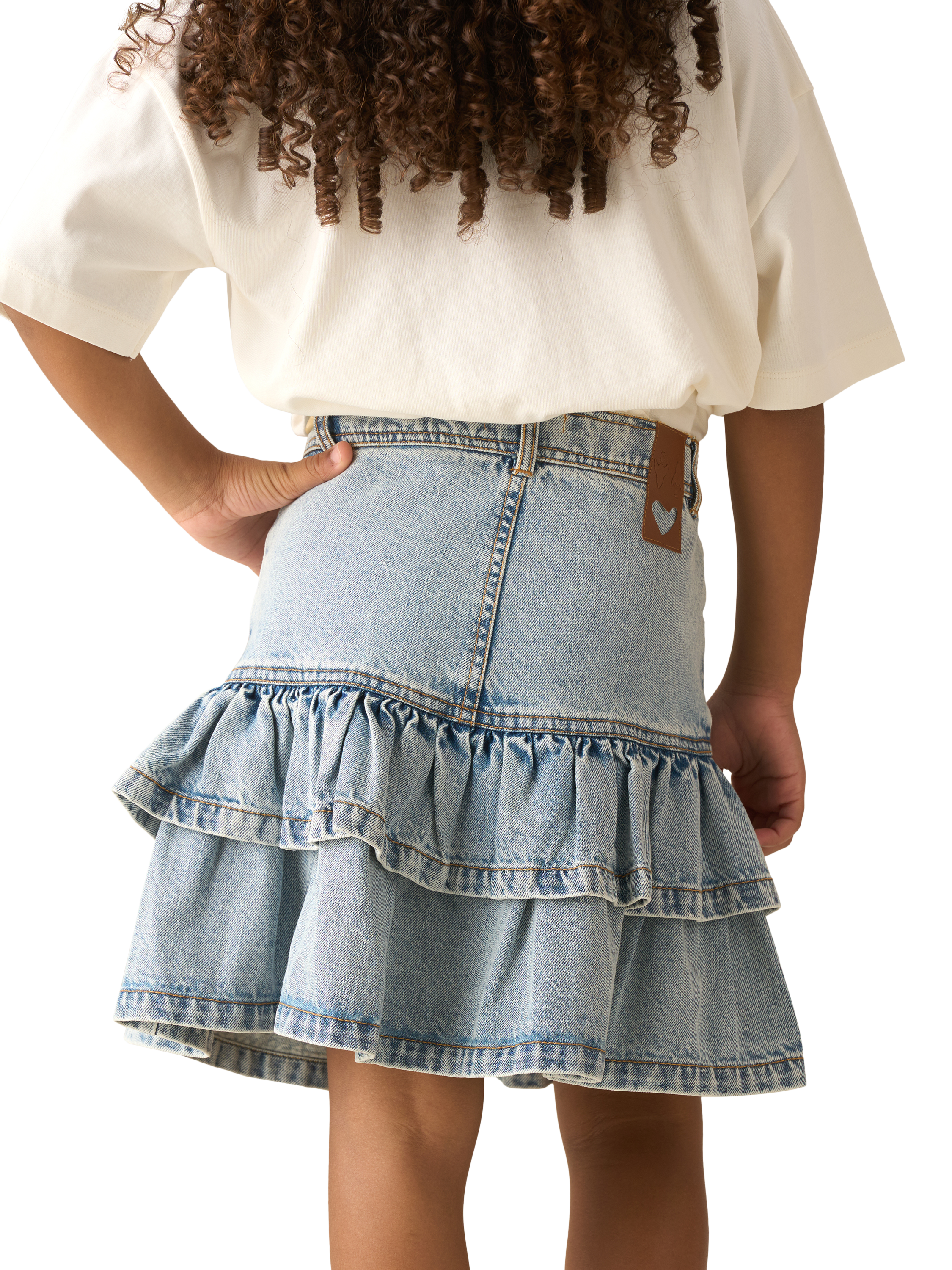 Product image 3 of 7, which shows Angel & Rocket Kids' Rara Denim Mini Skirt, Blue, 3 years